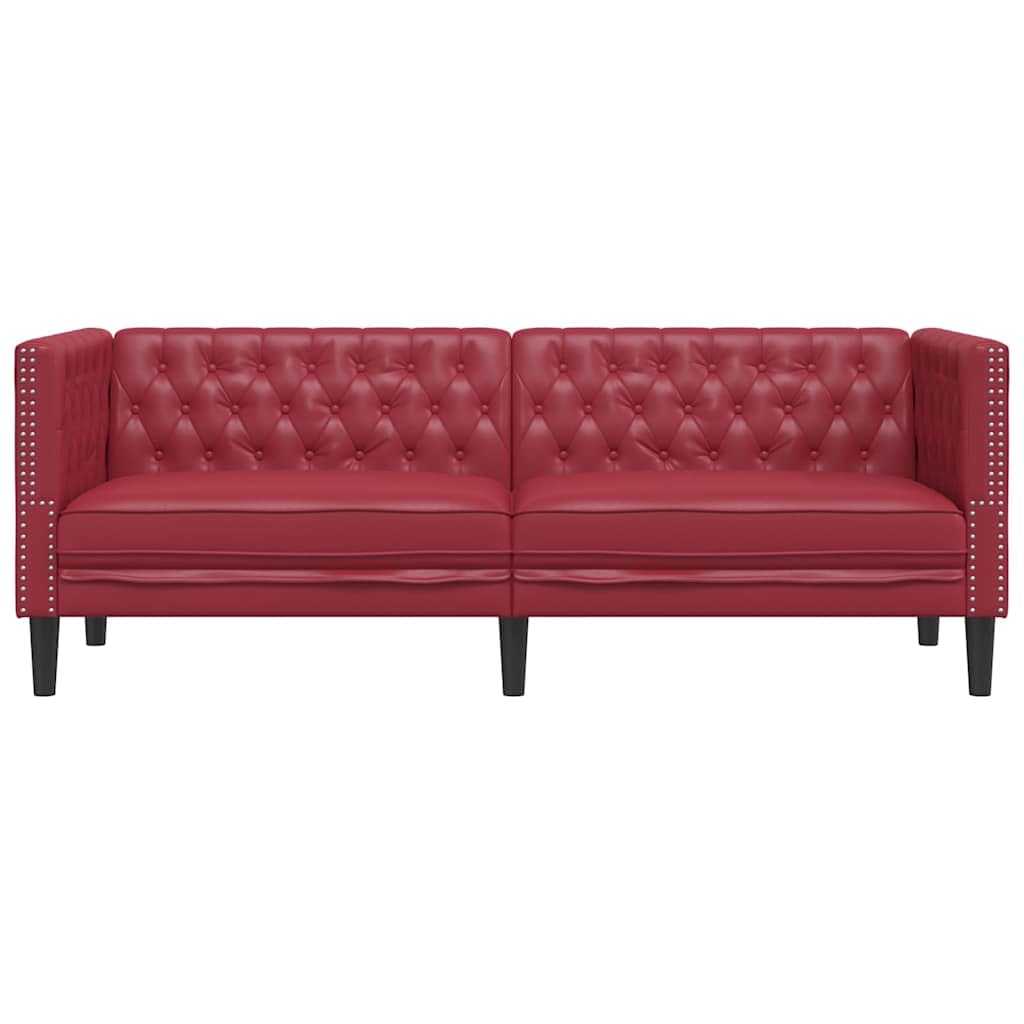 Canape Chesterfield 3 Posti Similpelle Bordeaux | Schienale E Braccioli Tufti, Imbottitura Comoda, Piedi Robusti, Manutenzione Facile