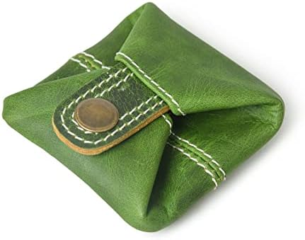 Leather Coin Pouch Change Holder Mini Pocket Wallet for Men Women (Green, Pack of 1)