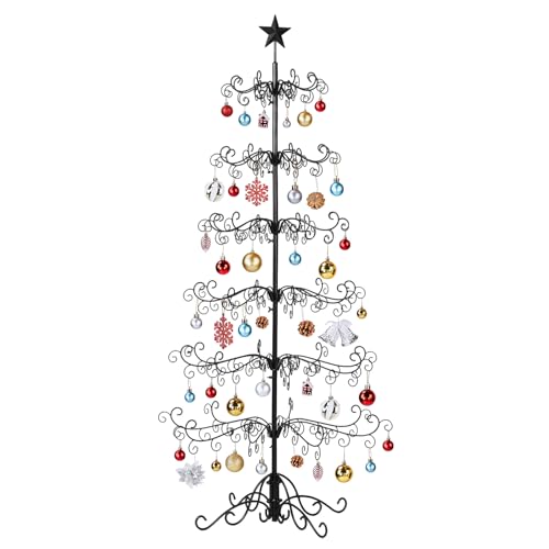 VINGLI 6ft Wrought Iron Christmas Tree w/192 Branch Tips 6-Tier Metal Display Stand for Gifts Box Ornament Display Tree Suit for Holiday Party Home Decor Indoor & Outdoor Decor Hanger Black