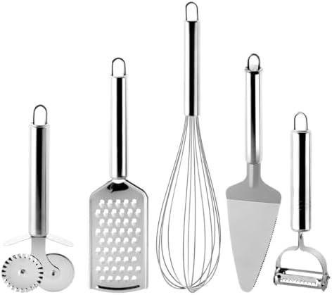 Deconox Paslanmaz Çelik 5’li Mutfak Seti, Paslanmaz Çelik Rende, Çırpıcı, Soyucu, Servis ve Hamur Kesici - Görsel 4