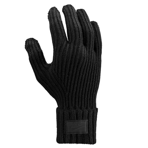 Nike Unisex City Knit Running Gloves (1 Pair) – Ribbed Knit with Folded Cuff for Cold Weather Wear (Black, Medium)