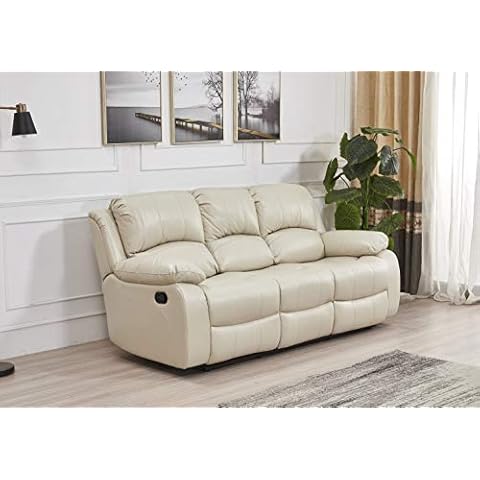 Betsy Furniture Bonded Leather Reclining Sofa in Multiple Colors, 8018 (Beige, Sofa) Cover