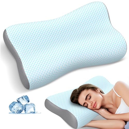 Neck Pillow Contour Memory Foam Pillows for Pain Relief Bed Pillow for Sleeping, Ergonomic Pillow for Neck and Shoulder Pain, Orthopedic Cervical Pillow for Side Back Stomach Sleeper (Light Blue)