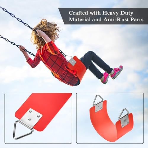 Image of Heavy Duty Flexible EVA Plastic Swing Seat with Metal Triangle Ring for Kids & Adults - Red | 300KG Weight Limit