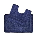 Allure Non Slip Bath Mat Set 2 Piece Bath and Toilet Mat Set - Easy Care Super Soft Microfibre Pile (Navy Blue)