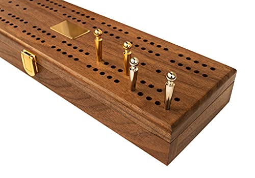 Alex Cramer Company Le Club' Luxury Domino Set With Handcrafted Walnut Case And Cribbage/Counter Top - Tournament Quality 28 Indestructible (Double 6 Domino Set With Brass Plate) #TOP2