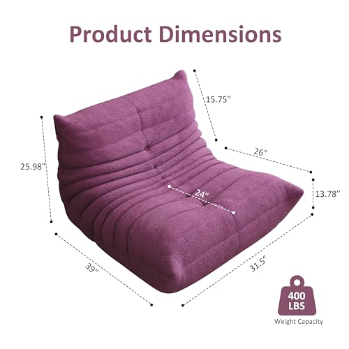 Image of Giant Bean Bag Chair for Adults,Comfy Single Floor Fireside Chair with Memory Foam,Cozy Accent Sofa Couch Boneless Chaise Loungefor Small Room Living Room Bedroom Gaming Room (Purple, Single)