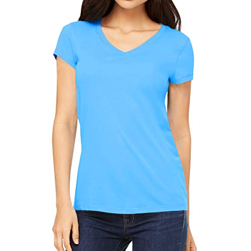 Image of Pooplu Women's Regular Fit Premium Plain 100% Cotton V Neck Half Sleeves, Casual Plain Pootlu Tees and Tshirts.