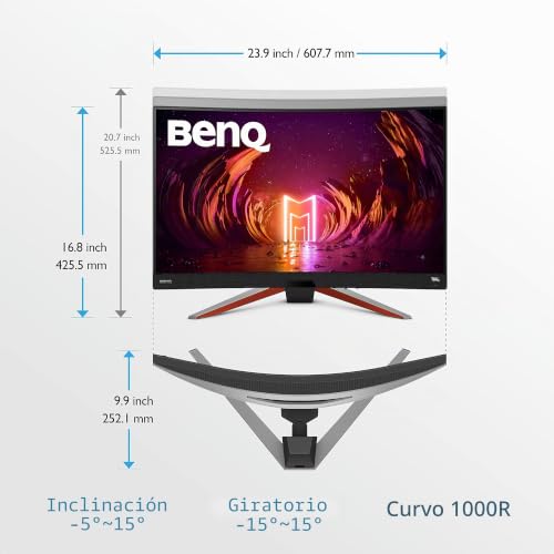 Monitor curvo para juegos de simulación de carreras BenQ MOBIUZ EX2710R de 27 pulgadas, QHD 2K HDRi 1000R, 165 Hz, 1 ms de MPRT, compatible con PS5/Xbox X, Metallic Grey 4
