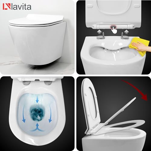 Lavita Voorwandelement Solido + wandhangtoilet Sogo Slim wit spoelrandloos + wc-bril met softclosemechanisme, verchroomde knop, complete set, inbouwspoelbak, toilet, complete set toilet - Afbeelding 6