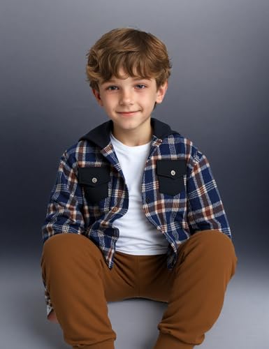 Image of Toddler Boy Clothes Plaid Hooded Shirt White T-shirt Top and Solid Color Pants 3Pcs Winter Boys Clothes
