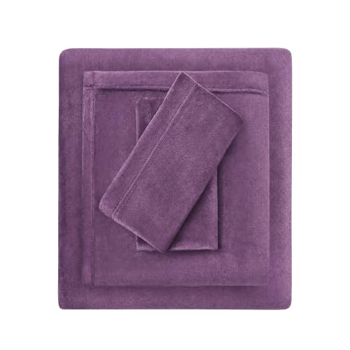 Viviland Plush Microfleece Queen Bed Sheet Set, Purple