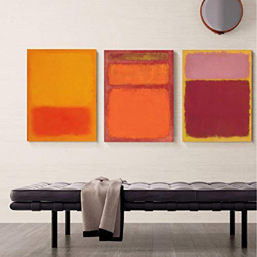 Art mural abstrait jaune orange rouge : lot de 3 toiles 50x70 cm