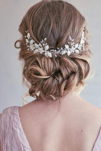 Simsly Diadema de cristal de vid para novia, con flores plateadas y hojas, accesorios para el cabello de la novia y las damas de honor (2 piezas) Cover
