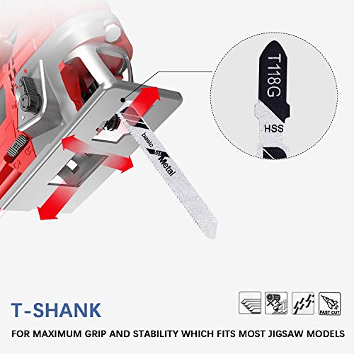 Tarose 10-Piece T118G 3 Inch 32 Tpi Assorted T-Shank Jig Saw Blades Set For Cutting Metal #TOP4