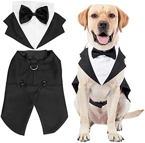 Kaket Formal Dog Tuxedo Bandana, Dog Wedding Bandana with Neck Tie Designs, Black Collar (XL)
