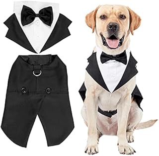 Kaket Formal Dog Tuxedo Bandana, Dog Wedding Bandana with Neck Tie Designs, Black Collar (XL)