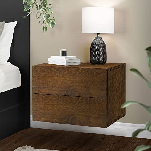 ML-Design Mesilla de Noche 42x29x30cm Marrón Madera de Nogal Armario Colgante 2 Cajones Cómoda Mesita Flotante Armario de Pared Cajonera Mueble Auxiliar Organizador para Dormitotio Salón o Habitación