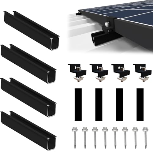 Sorlpv Solarmodul Halterung für 1X Module, PV Halterung Montageset - 12CM Schwarze Schiene + Verstellbare Klemme für 30-35MM Dicke Module, Alu Solarpanel Halterung Flachdach Trapezblech Blechdach