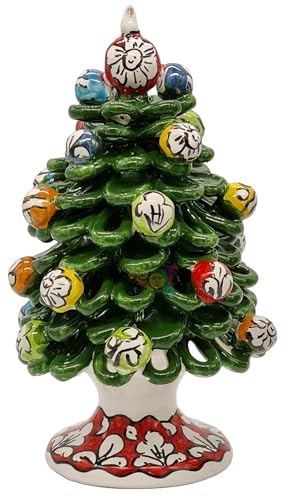 sicilia bedda - ALBERO DI NATALE IN CERAMICA DI CALTAGIRONE - Prodotto Artigianale - Decoro Base Assortito (25x15, Verde)
