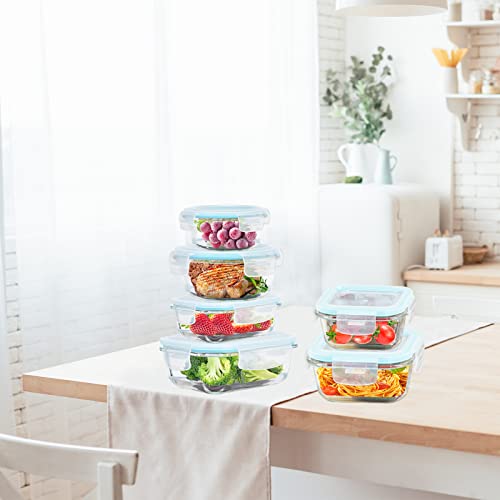 Rosos Glass Food Storage Containers With Lids Airtight 6 Pack, Glass Storage Containers With Lids For Food, Not Easy Broken & Leak Proof, Glass Containers With Lids For Oven/Dishwasher Safe, Blue #TOP7
