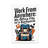 Digital Nomad Wall Art Poster Print - Work From Anywhere: My Office Fits in a Backpack - 13x19 - Modern Adventure Style