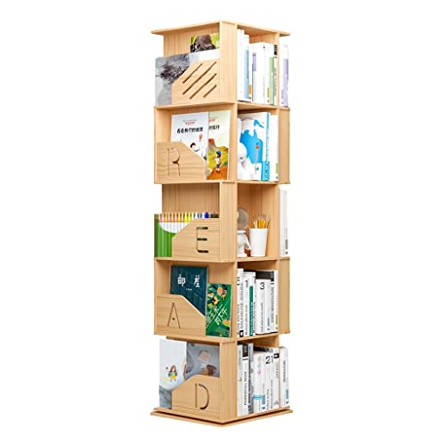 Nizame 4/5/6 Tier 360° Rotating Stackable Shelves Bookshelf Book Storage Rack Organizer Steel Ball Bearing Type Structure Rotating Bookcase For Study And Office (Color : Wood, Size : 43X40X164Cm) #TOP23
