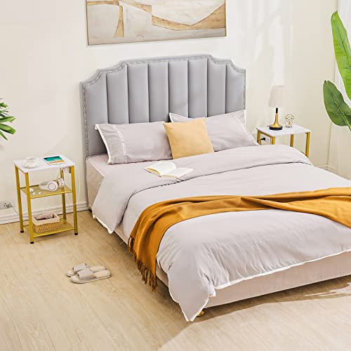 Amhancible End Tables Living Room Set Of 2, White Marble Nightstand With Charging Station, Gold Bedside Table With Usb Ports & Outlets, Night Stands With 3-Tier Shelf For Bedroom Het036Gmb #TOP1