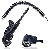 QISF 2Pcs Black 105 Degree 1/4 Inch Right Angle Drill Adapter Hex Shank Screwdriver Angled Bit Holder Extension Power Drill Tool + 1/4 inch Hexagon Flexible Screwdriver &amp; Drill Extension Soft Shaft