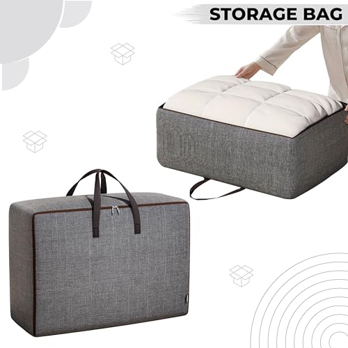 Image of Kraptick Cloth Organiser for Storage, Storage Bag for Clothes, Under Bed Storage Bag, Wardrobe Bags for Clothes Storage, Organiser Box for Cloth (Light Grey) (50cmX35cmX20cm)