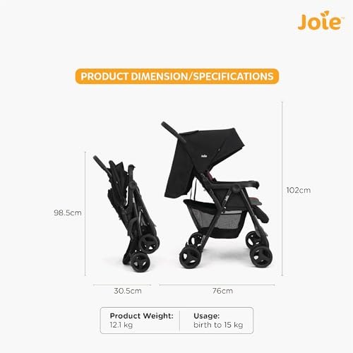 Image of Joie Aire Twin Lightweight Double Stroller, Suitable from Birth to 15 kg, Independent Forward Facing Seats, SoftTouch 5-Point Harness, Lie-Flat Recline, UPF 50+ Canopies, All-Wheel Suspension, Reversible Seat Liners, Quick One-Handed Fold
