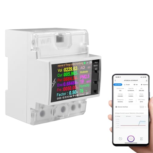 Diymore Medidor de Energía 100A WiFi Din Rail Interruptor