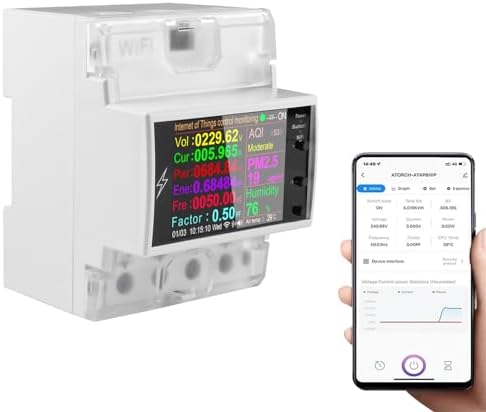 Diymore Medidor de Energía 100A WiFi Din Rail Interruptor Intelig...