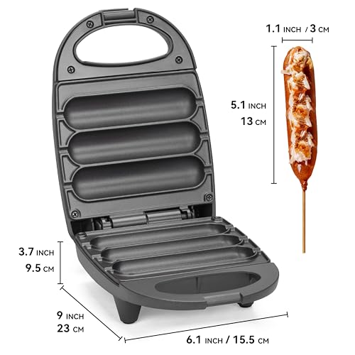 Image of SugarWhisk Electric Corn Dog Maker, Fryer for 3 Mini Corn Dogs on Stick, Cheese Mozzarella Sticks & Treats, Corndog Maker Machine, Hot Dog Machine, Brush Included, Graphite