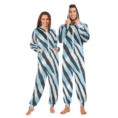 Pijama de una pieza para disfraz de Halloween para mujeres y hombres, ropa de dormir con capucha de cebra azul degradado, Multicolor, S