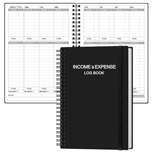 Heveboik Income & Expense Log Book - A5 Income and Expense Tracker for Small Business, Accounting Bookkeeping Tracking for Woman and Man, 5.8" x 8.3", Black