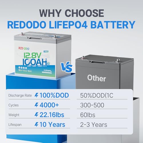 Image of Redodo 12V 100Ah Group 24 LiFePO4 Lithium Battery Bluetooth for RVs