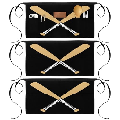 Tablier court de cuisine à 3 poches lot de 3 demi-tabliers de chef fond noir