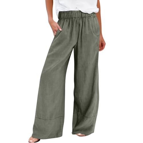 Wide Leg Linen Pants for Women Baggy Lightweight Palazzo Pants with Pockets Summer High Waist Flowy Casual Trousers4