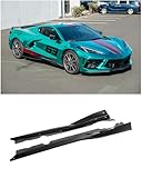 Replacement for 2020-Present Corvette C8 Models | GM Factory 5VM Style ABS Plastic - Painted Glossy Black 2-Pieces Side Skirts Rocker Panels Extension Pair SS-1249-V2-ABS