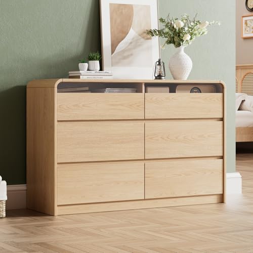 Ieejdn 47.2" Dresser with 6 Drawer, Wide Dresser with Recessed