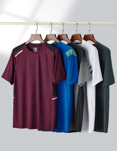 Image of 5 Pack Men's Active Quick Dry Crew Neck T Shirts | Athletic Running Gym Workout Short Sleeve Tee Tops Bulk