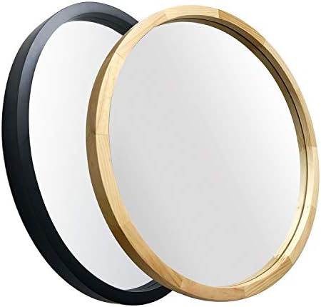 JIYUERLTD Round Mirrors 24inch Wall Mirrors Decorative Wood Frame Morden Mirrors for Bathroom Entryways Living Rooms and More. (Natural wood)