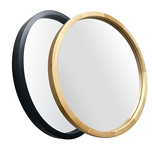 Jiyuerltd Round Mirrors 24Inch Wall Mirrors Decorative Wood Frame Morden Mirrors For Bathroom Entryways Living Rooms And More. (Natural Wood) #TOP6