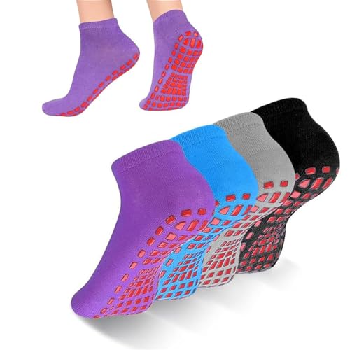 SUJIBHI 4 Pairs Non Slip Yoga Pilates Socks Anti Non Slip Slipper Sock Yoga Socks Fitness Fall Prevention Grip Sock for Women & Men with Grips for Ballet, Pilates, Hospital, Home, Barre