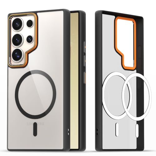 Image of Pikkme Back Cover for Samsung Galaxy S24 Ultra 5G | Shockproof | Mag-Safe Compatible | Hard Transparent Back | Premium Raised Camera Protection | Bumper Case (Black Mag-Safe)