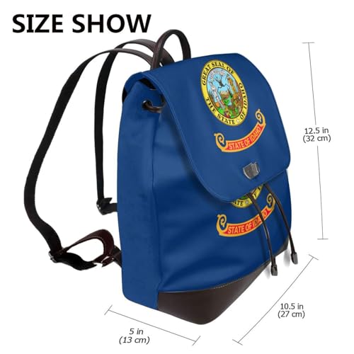 Sac à dos campus et randonnée en cuir noir avec imprimé drapeau de l'Idaho