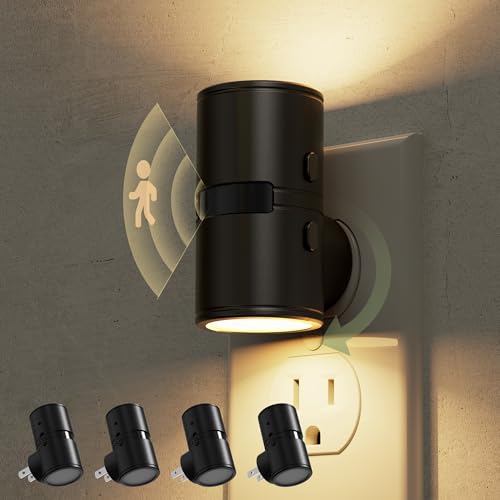 Image of L LOHAS LED Motion Sensor Night Light, Mini Motion Activated Night Lights Plug into Wall, Rotating Motion Sensor Light Indoor, Amber-3000K-5000K, 10%-50%-100% Lumen, Hallway Bedroom Stairway, 4 Pack