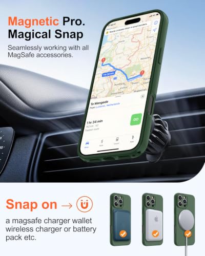 Image of Magnetic for iPhone 16 Pro Max Case,Shockproof Matte Cover,Dark Green | with Screen Protector,Compatible with MagSafe,Military Grade Drop Protection,Full Camera Protection,Non-Slip Design Case