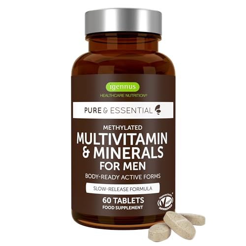 Multivitamines & Minéraux pour Hommes avec Lycopène, Zinc, Vitamine D3, B6 et B12 Méthylées pour plus d’Énergie, la Santé Immunitaire & Cardiaque, Libération Lente, 60 comprimés – par Igennus